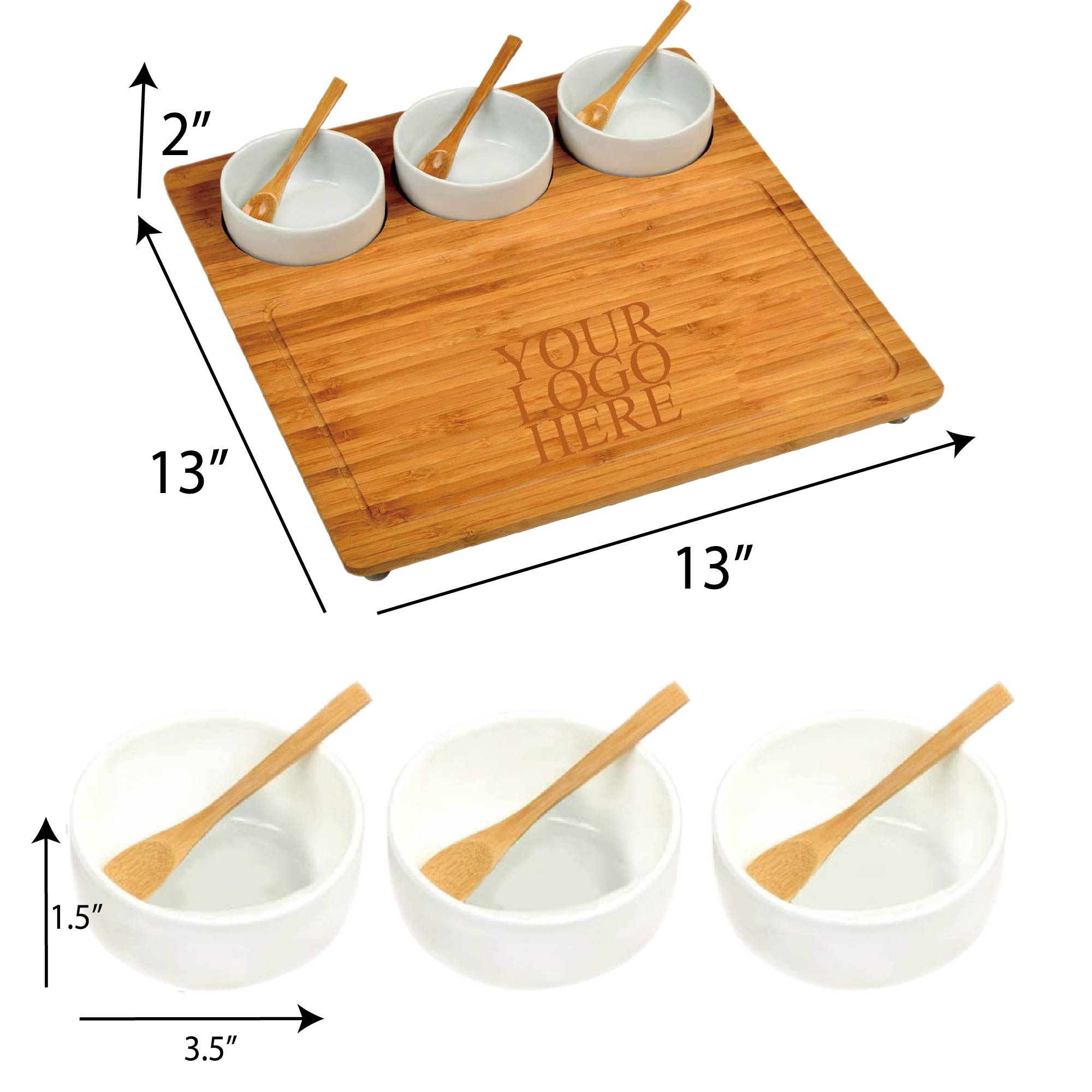 Bamboo Cutting Board with Ceramic Dish 2