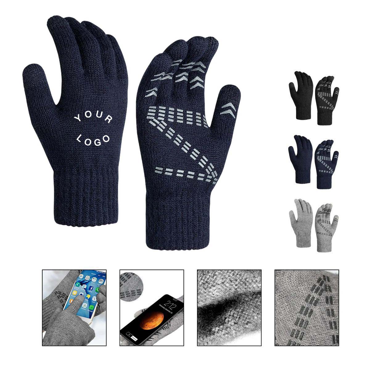 Knitted Winter Gloves with Silicone Grip and Tech Tips 2