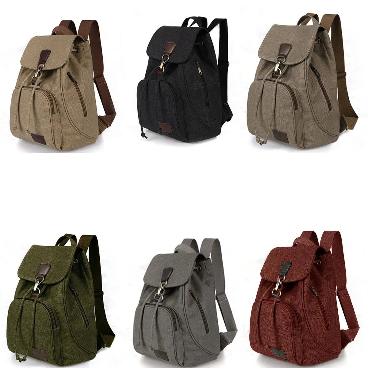 Flap Drawstring Canvas Backpack Small Vintage Rucksack 5