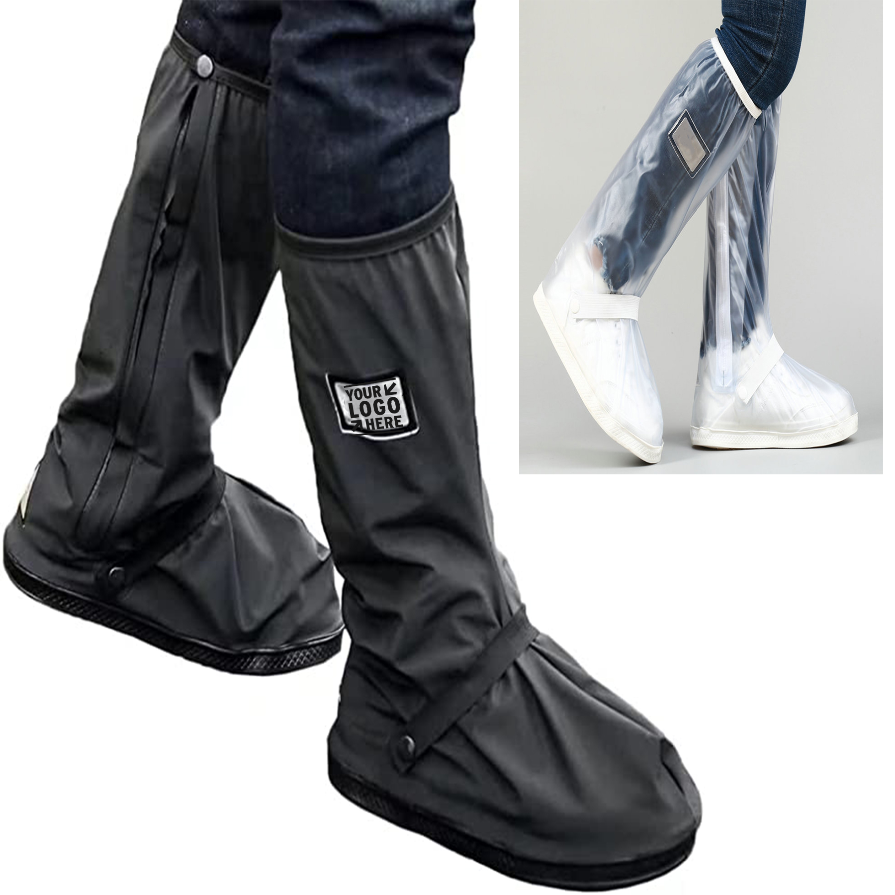 Black Waterproof Rain Boot Shoe Cover with Reflector 2