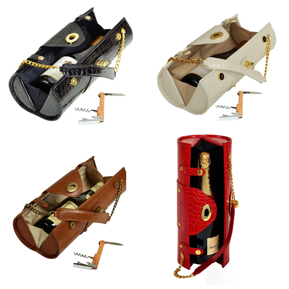 Stylish Classic Portable Women's Leather Wine Carrier 2