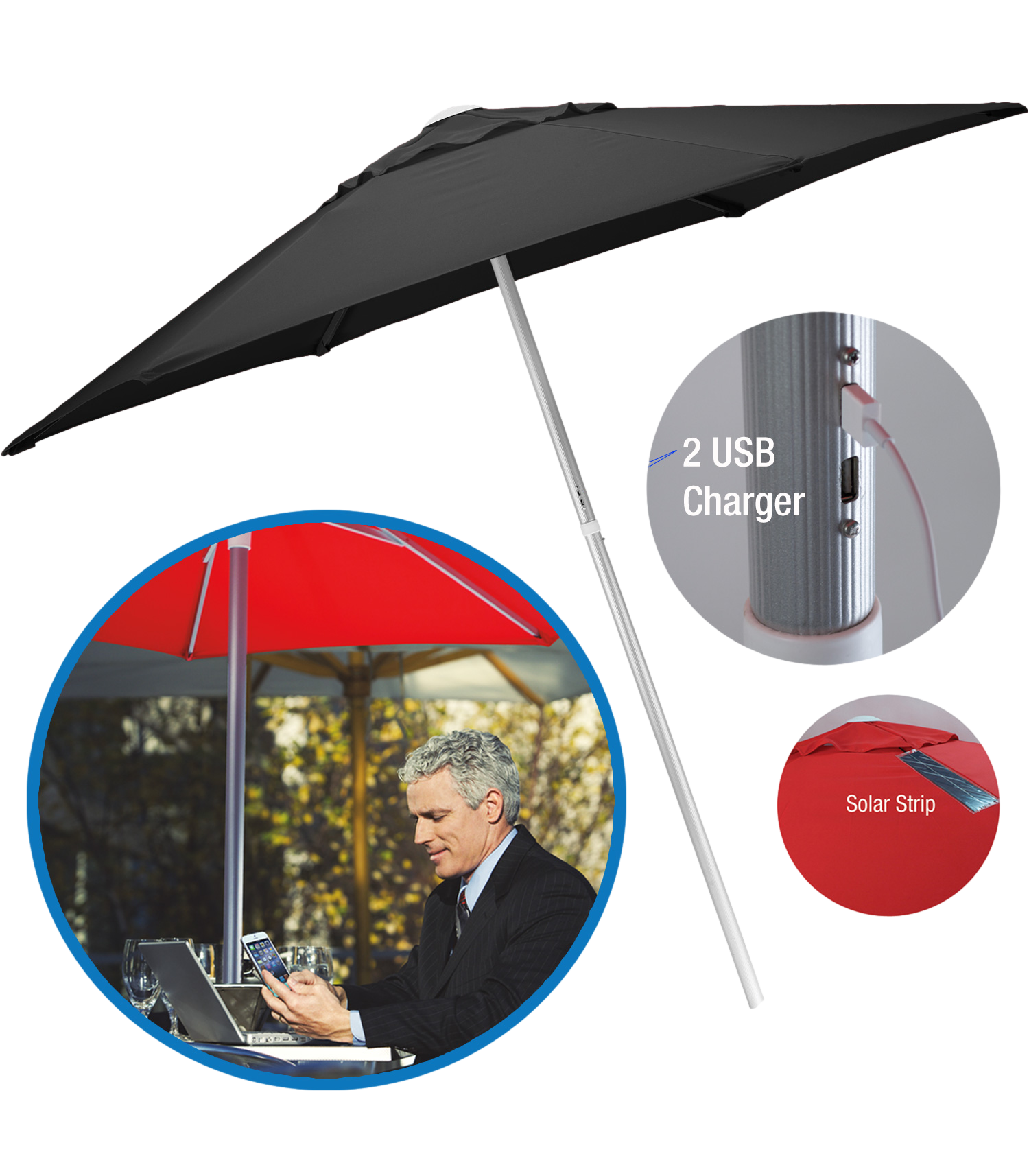 7' Solar USB Market Umbrella