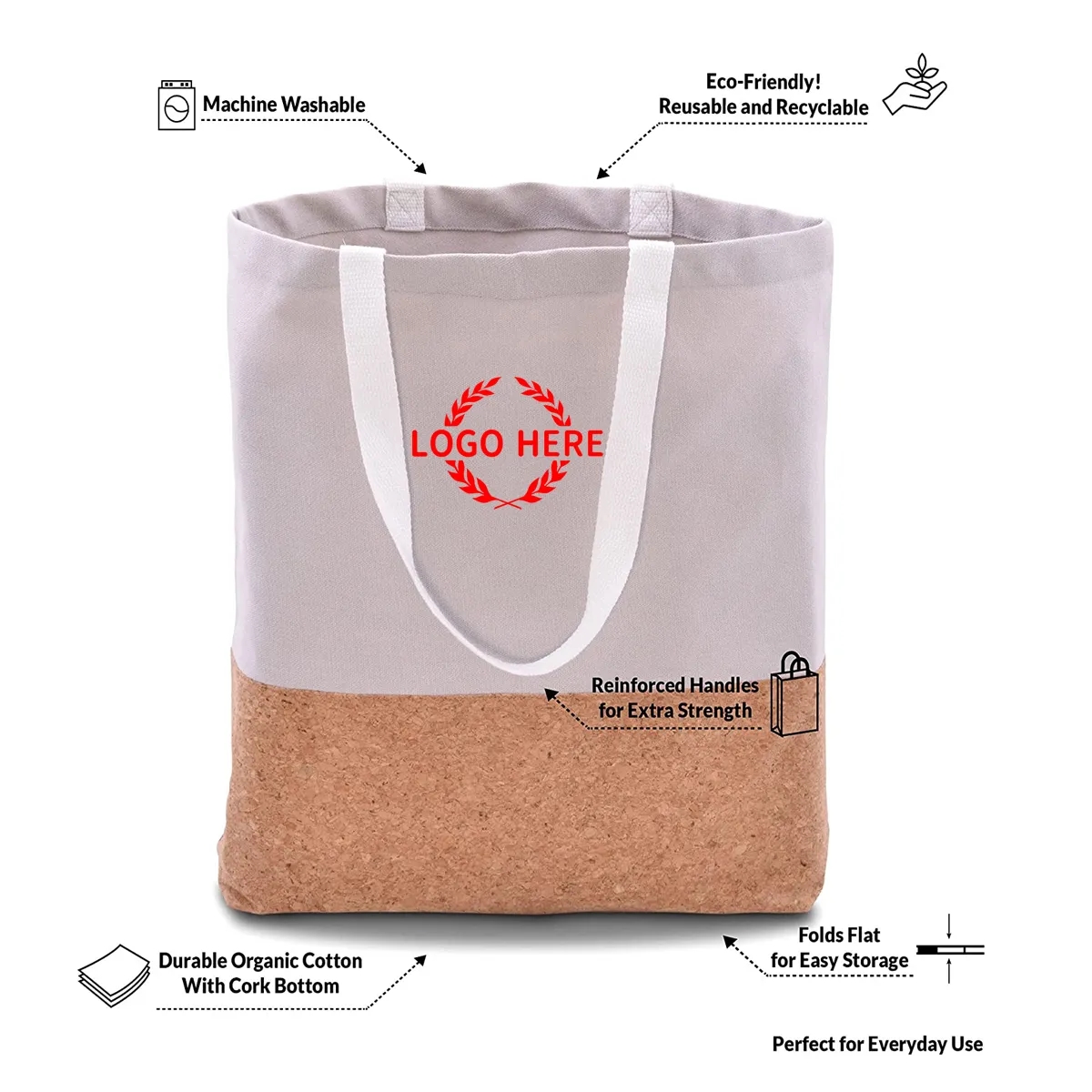 Custom Cork Bottom Farmers Market Bag, custom tote bag with logo imprint 3