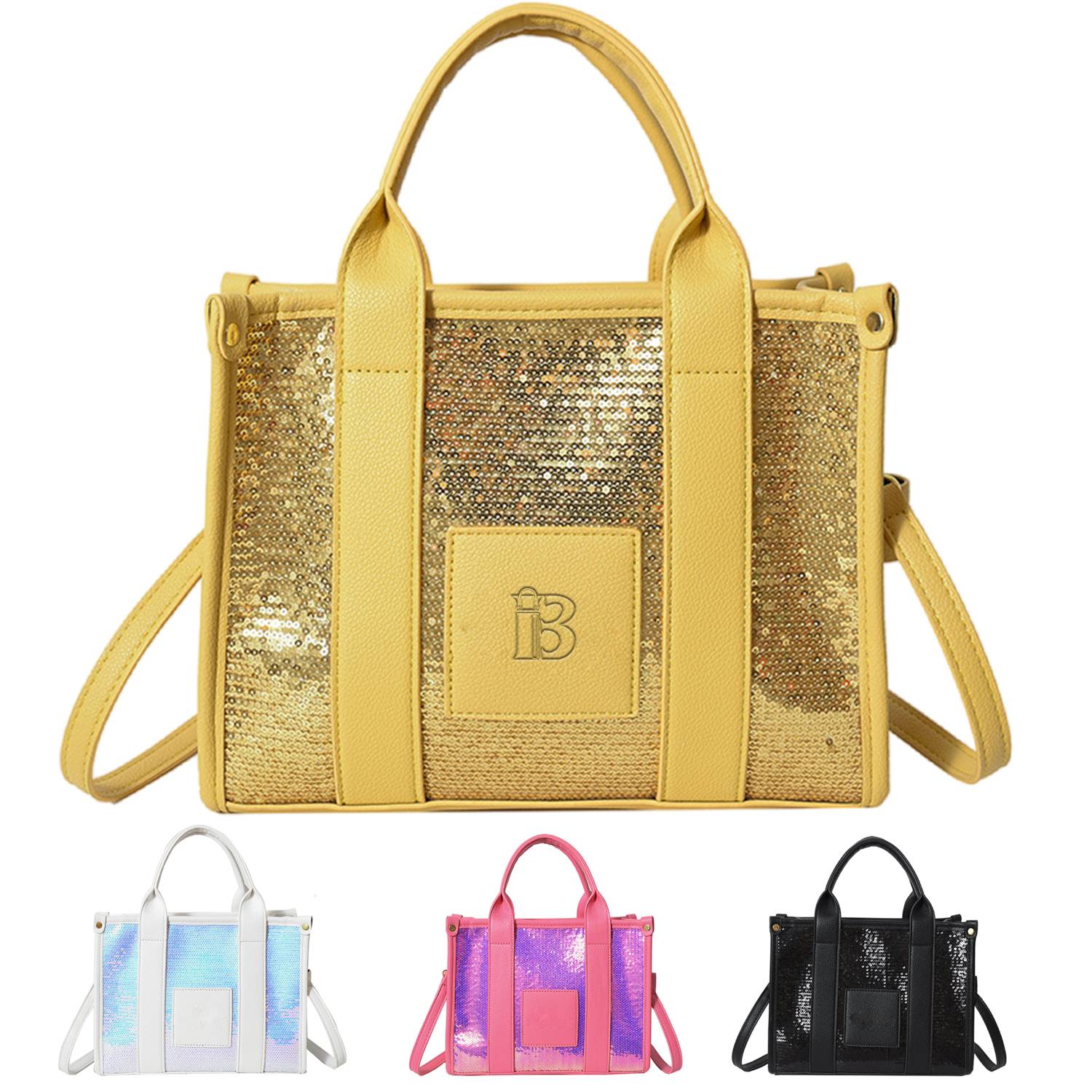 PU Leather Crossbody Bag Sequins Clash Color Tote 10