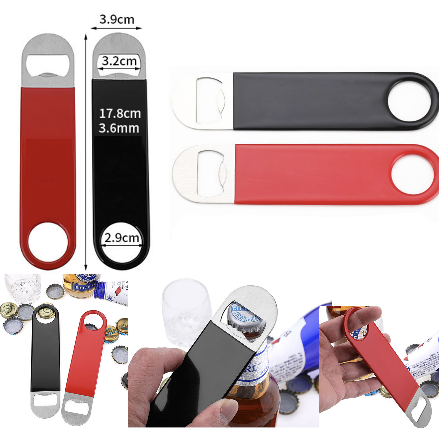 Rubber Coated Long Stainless Steel Flat Speed Beer Bottle Opener 2