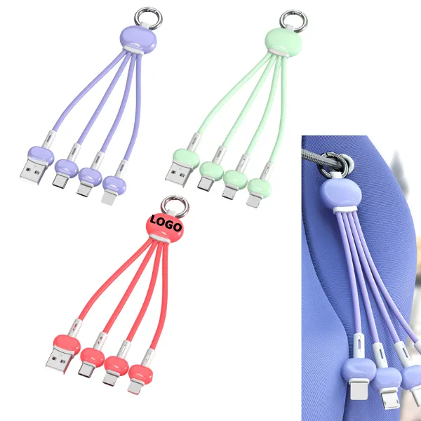 3-In-1 Keychain Charging Cable with Lightning, Type-C, and M 2