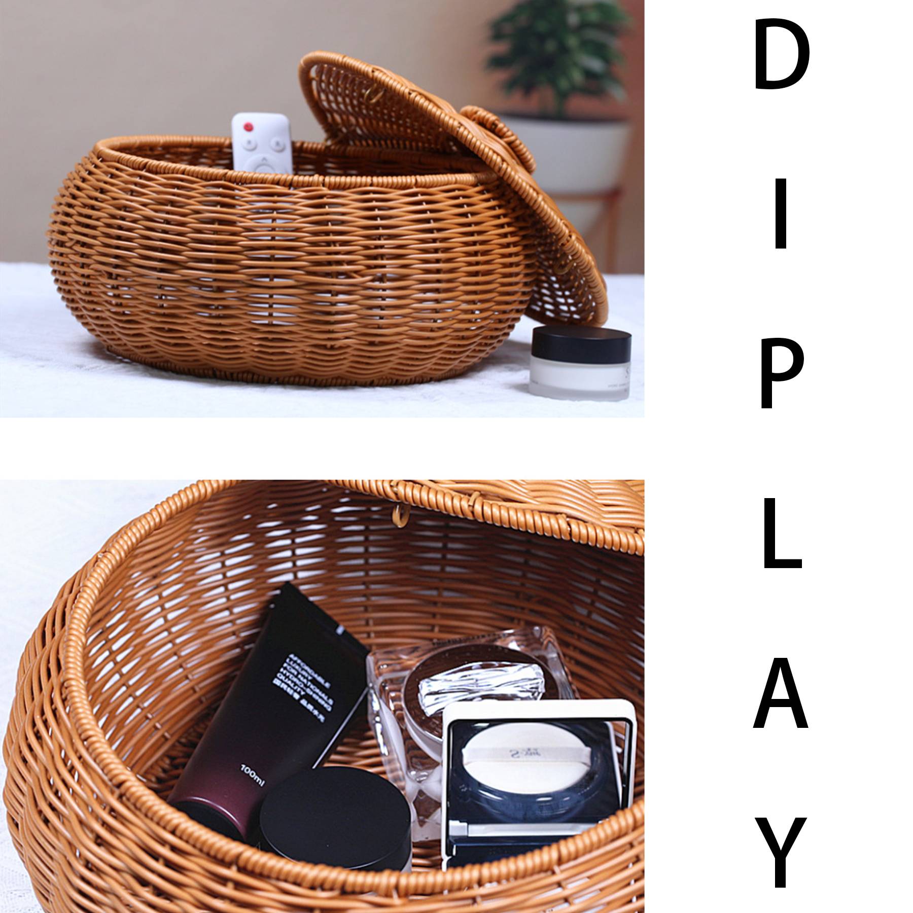 Wood Rattan basket with lid 5