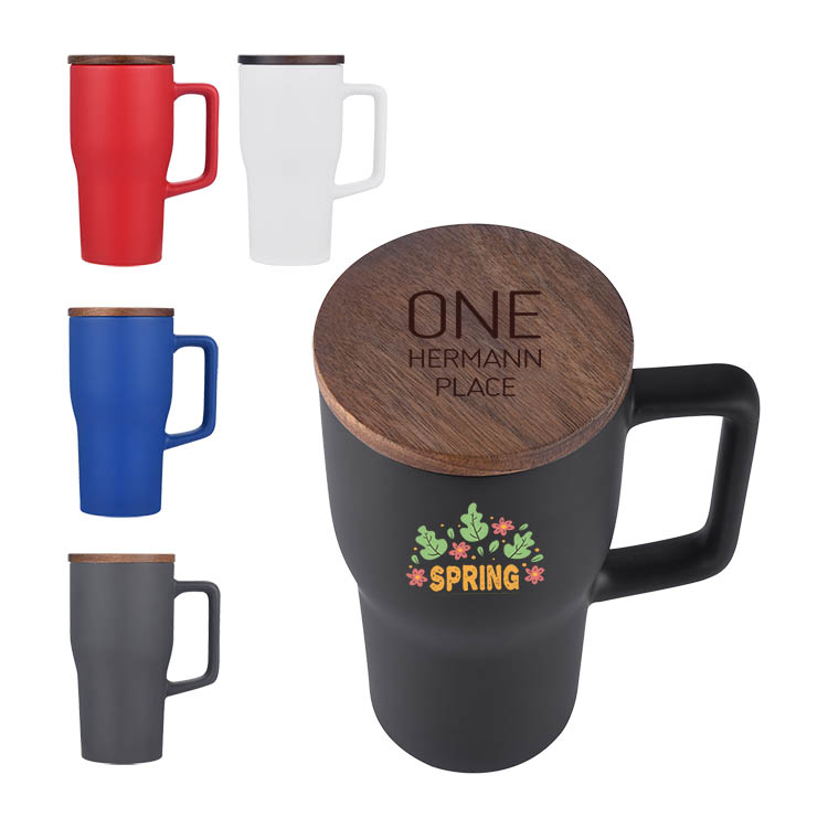 18oz. Ceramic Mug with Wooden Lid 2