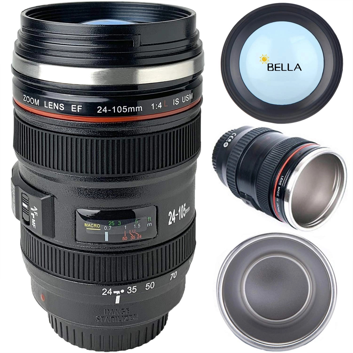 Stainless Steel Camera Lens Coffee Mug With Lid 1