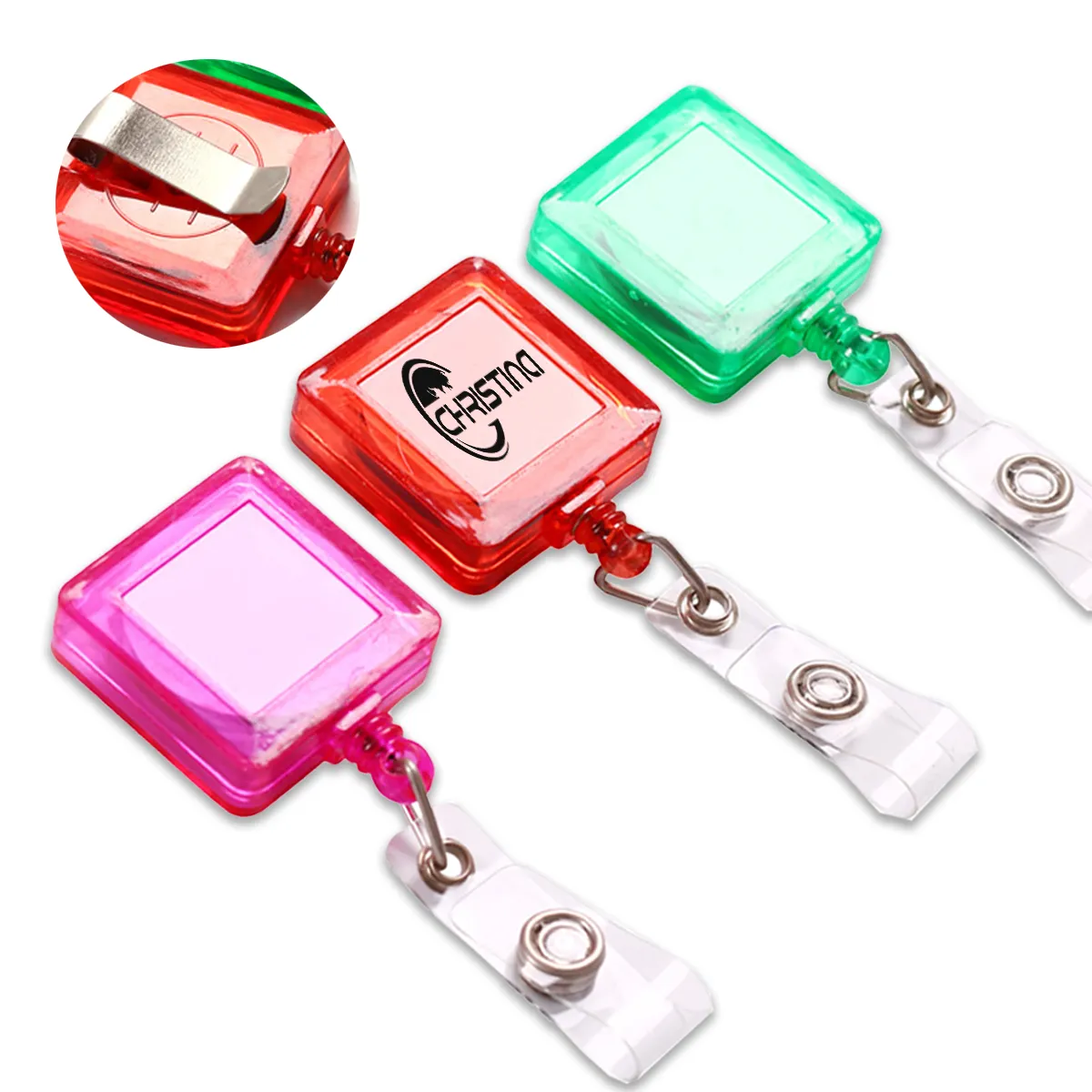 Retractable Square Badge Reel With Clip Holder 2