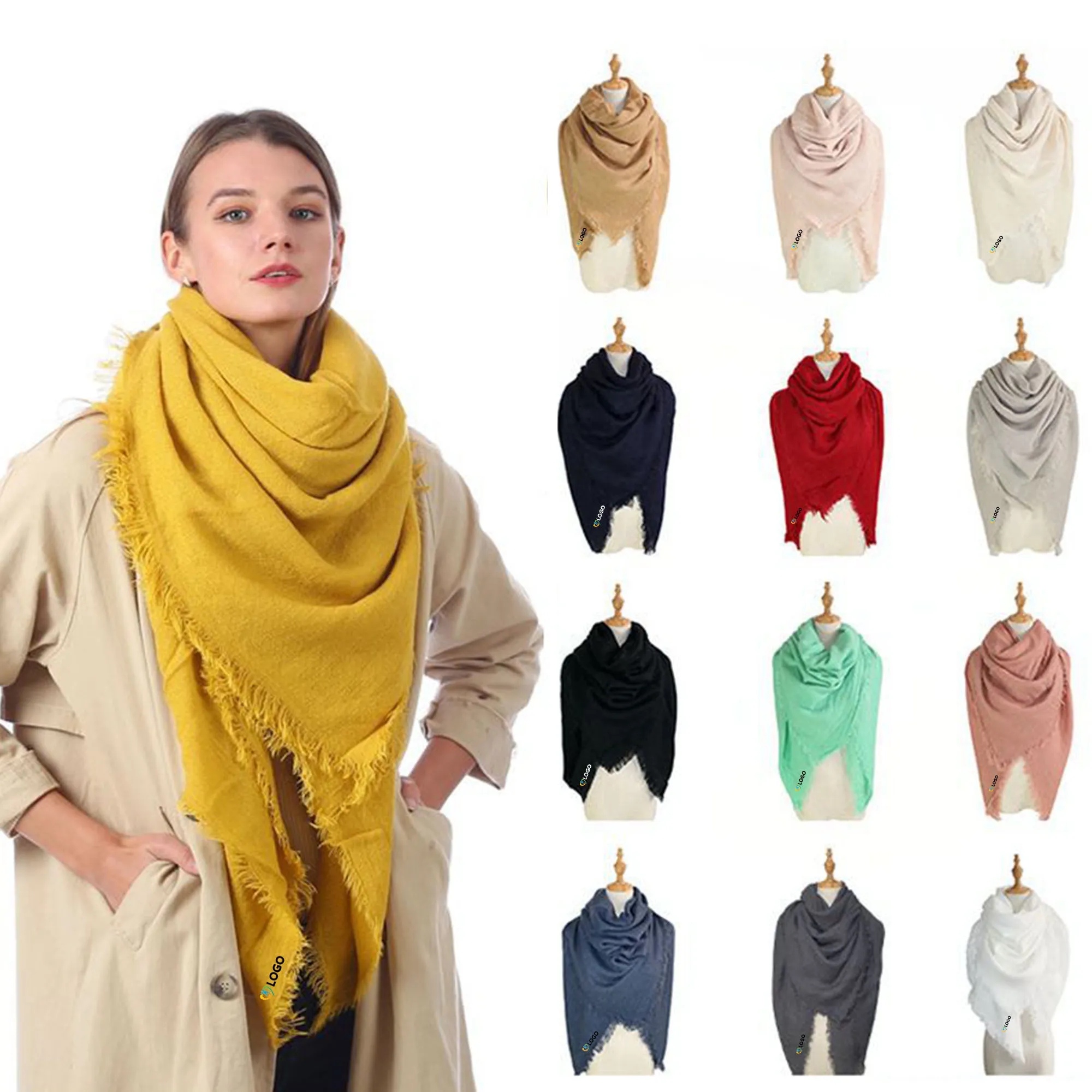 Autumn Winter Keep Warm Pashmina Blanket Solid Color Scarf