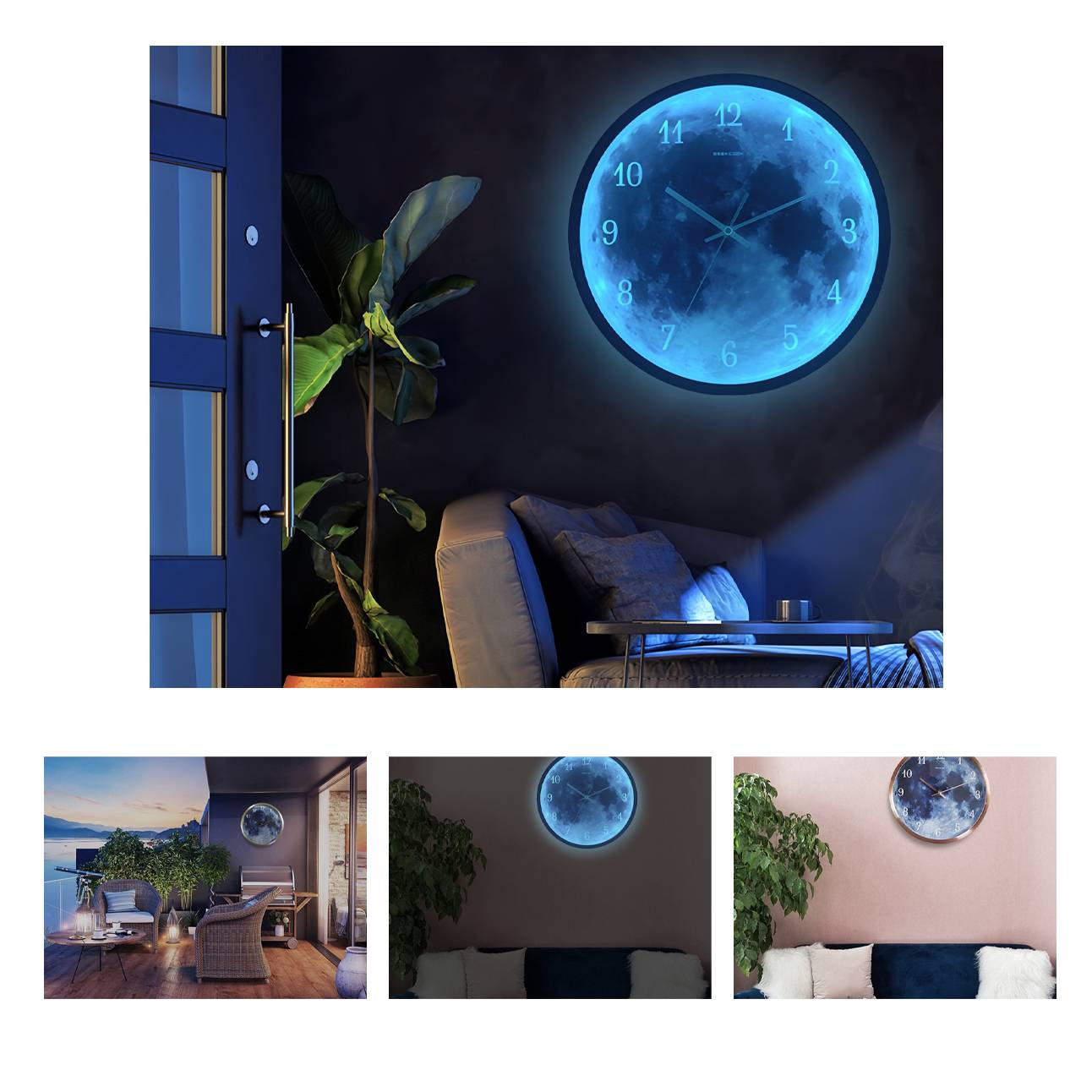 Blue moon LED luminous voice-activated wall clock 4