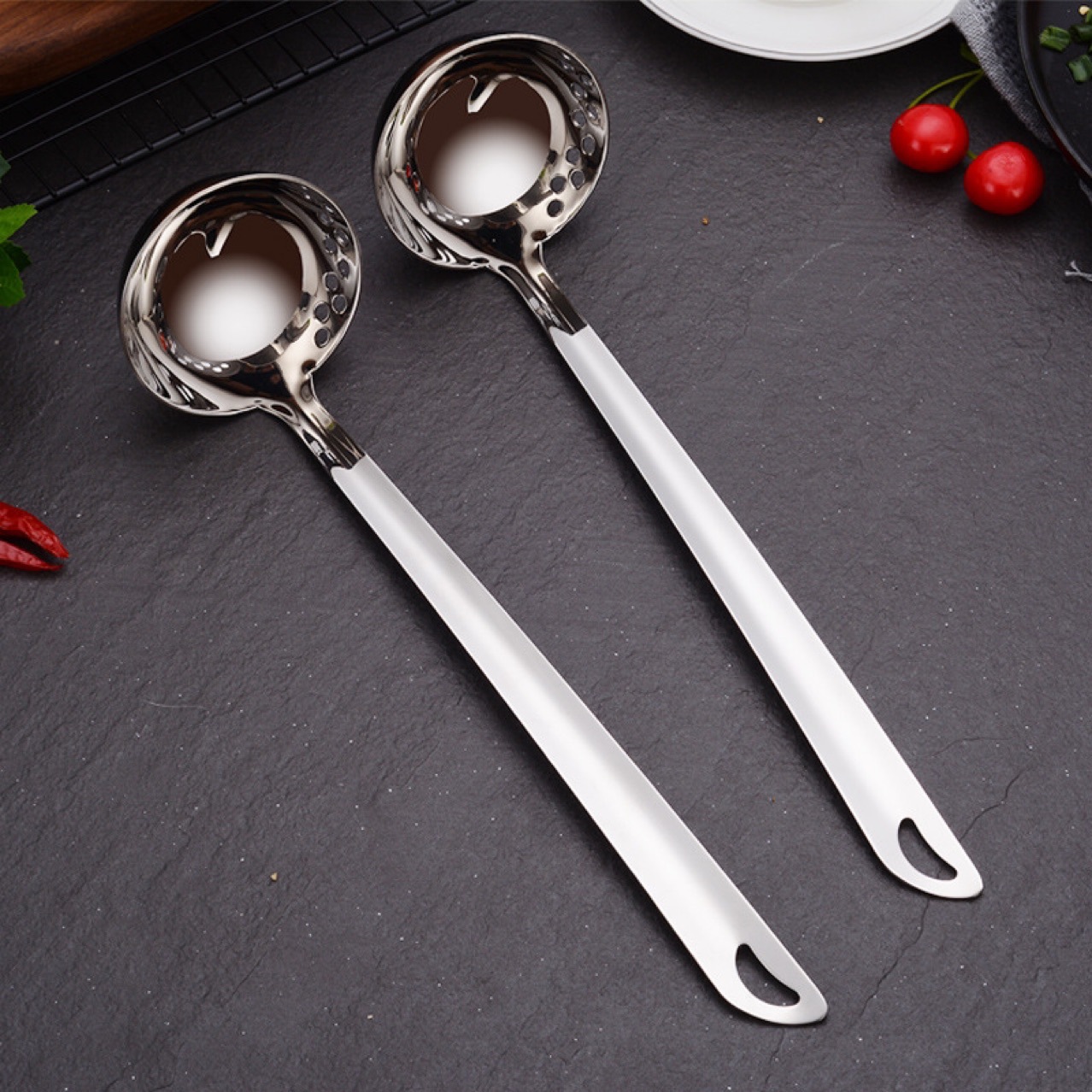 2 in 1 Stainless Steel Slotted Colander Spoon Ladle 4