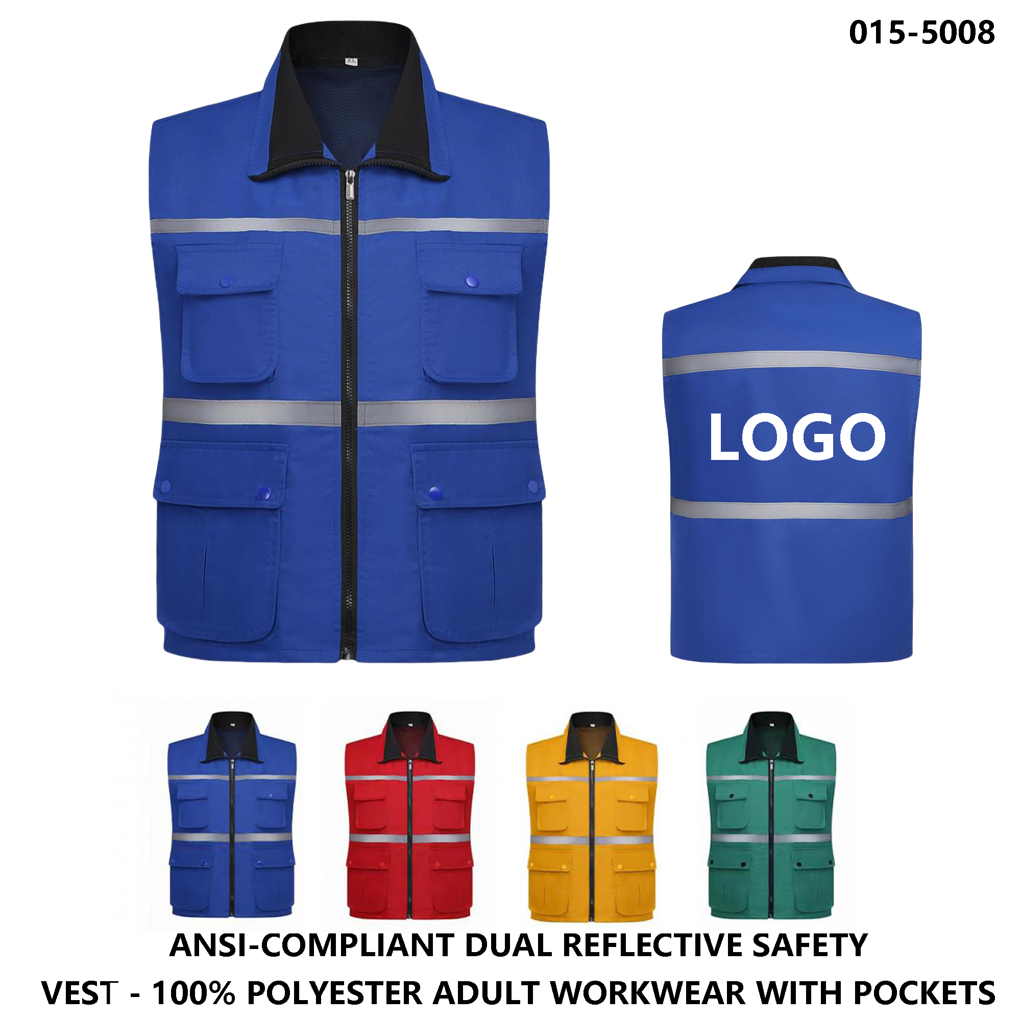 Adult Work Vest ?C Dual Reflective Strips & Four Pockets, Logo Custom 2