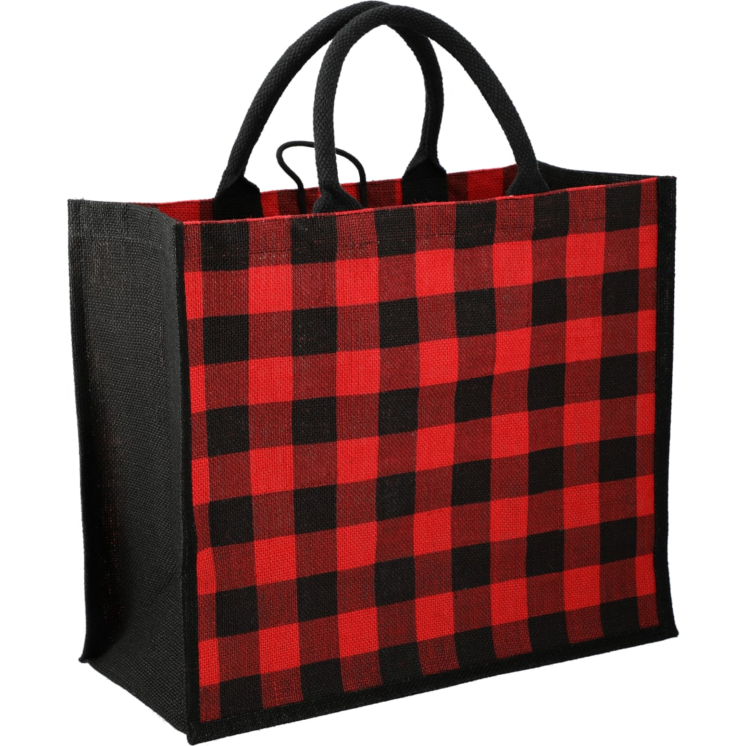 Buffalo Plaid Printed Jute Tote 5