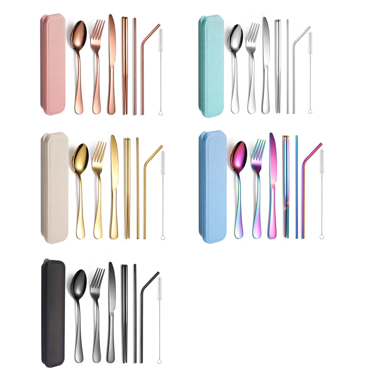 Portable Utensils Set with Case Stainless Steel Reusable 4