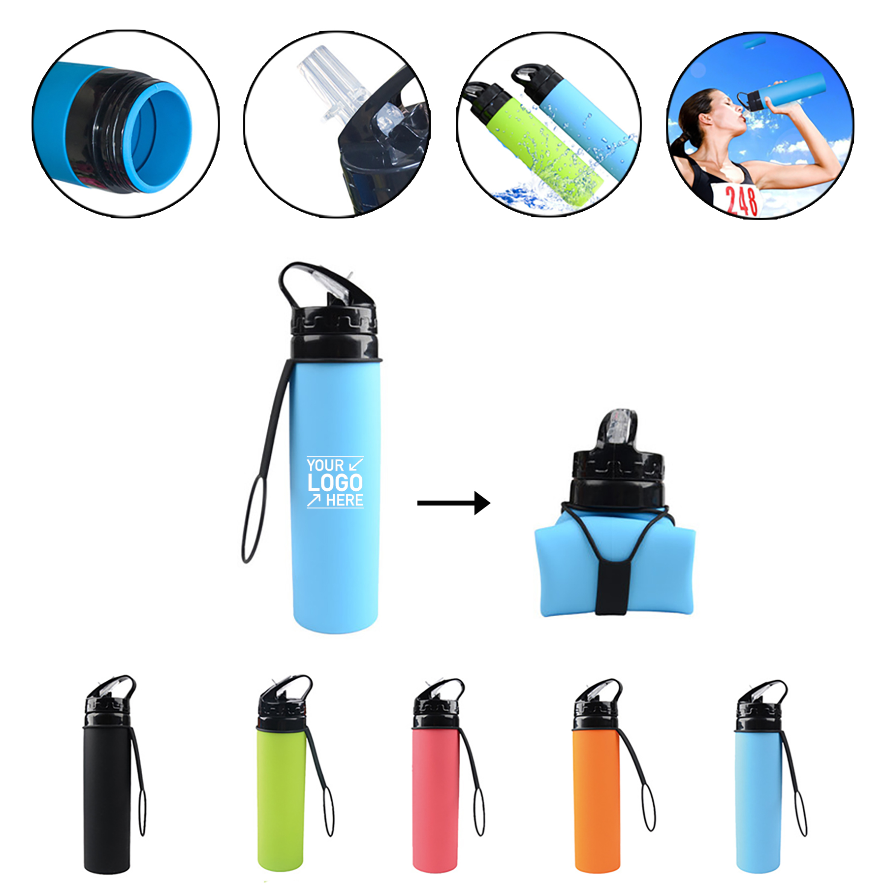 20 oz Foldable Silicone Water Bottle 1