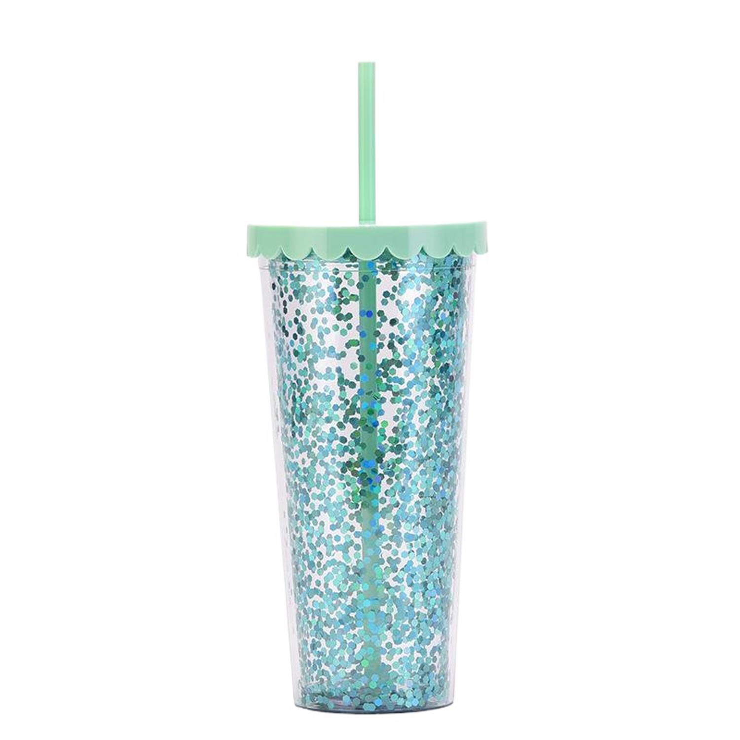 24oz Double Wall Plastic Glitter Tumbler w/ Straw 12
