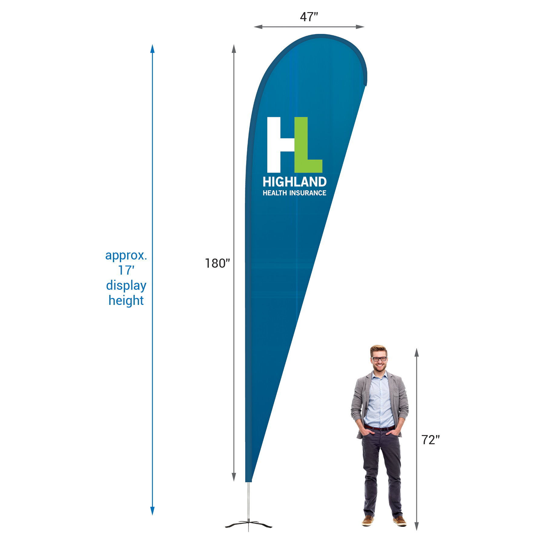 15' Double Sided Teardrop Banner w/ Premium Hardware & Cross Base 9