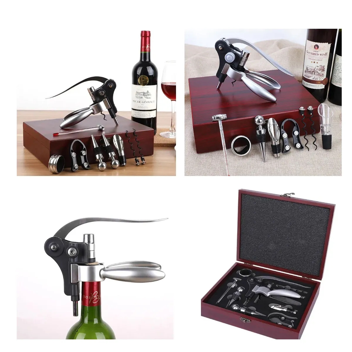 Elegant 9 Piece Set In Rosewood Box Wine Accessory Tool Kit 4