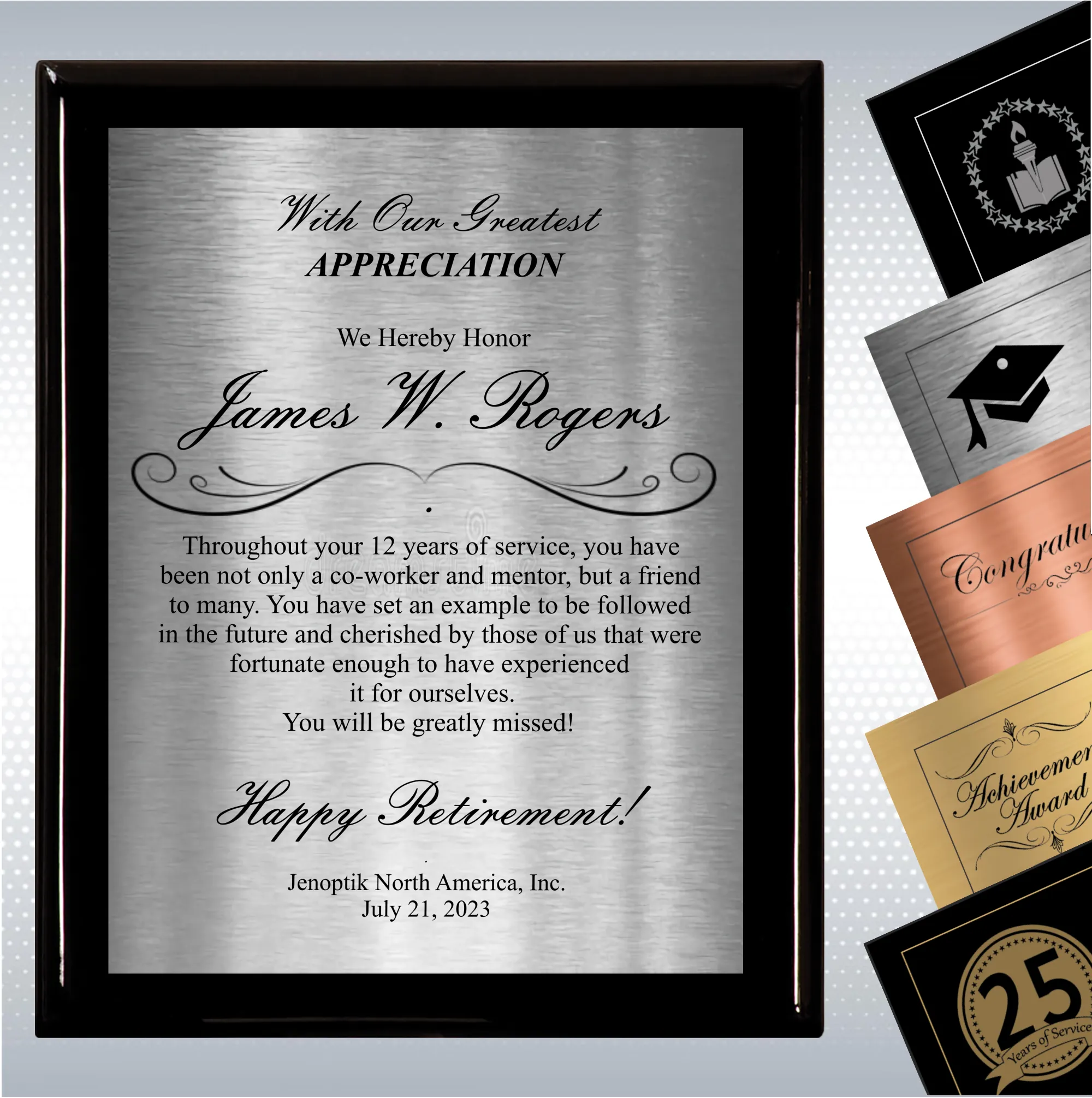 Black Piano Finish Wood Plaque Retirement Gift Award 5