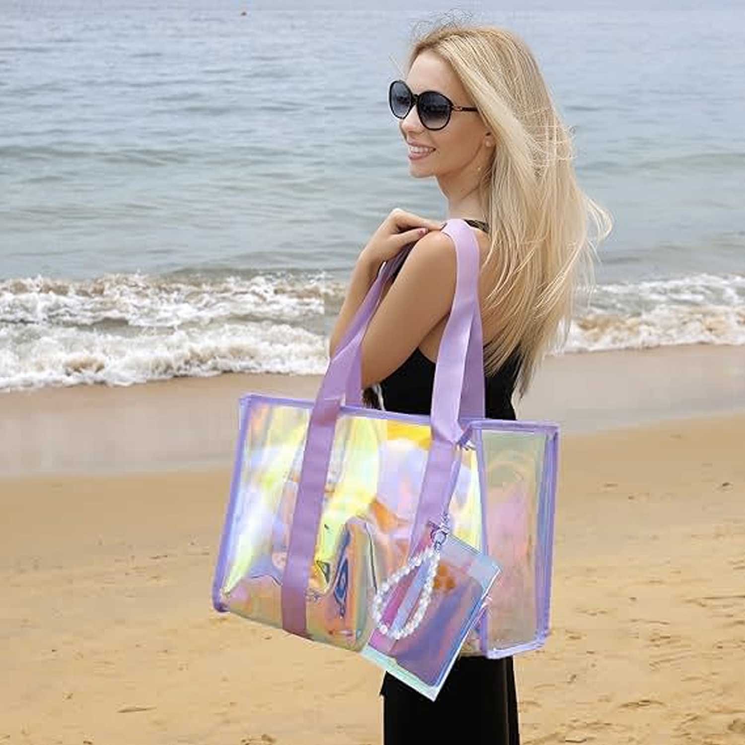 Waterproof Rainbow Transparent Women's Large Beach Tote Bag 10