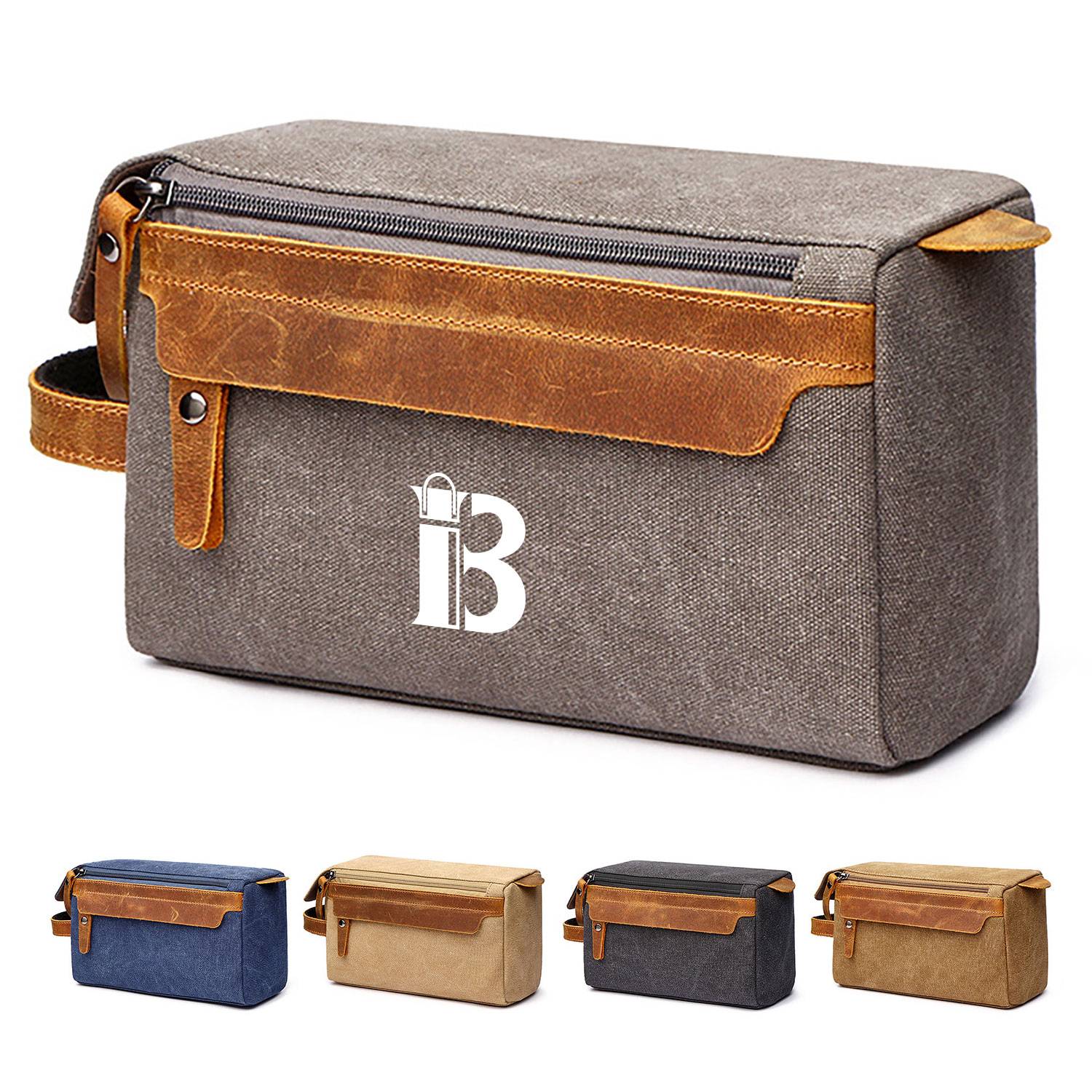 Crazy Horse Leather Canvas Travel Cosmetic Bag 2