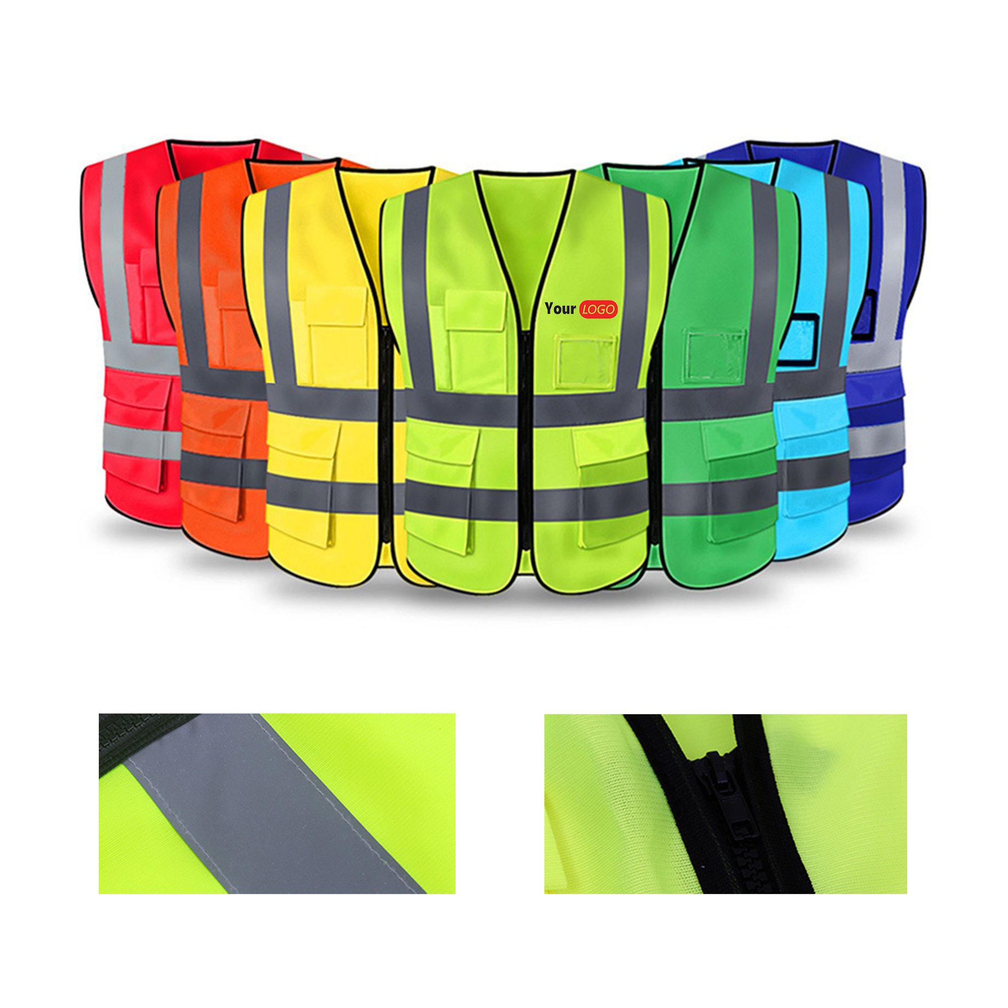 Vest with Reflective Strips, Zipper Front, and Pockets 3