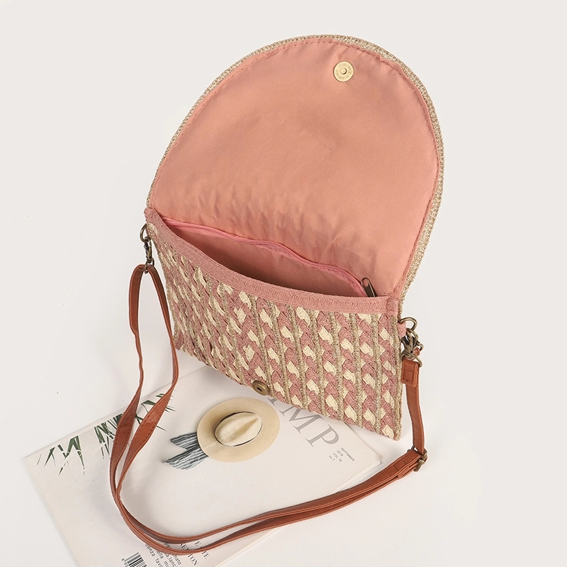 Natural Straw Bag Hand Woven Round Handle Handbags Retro 3