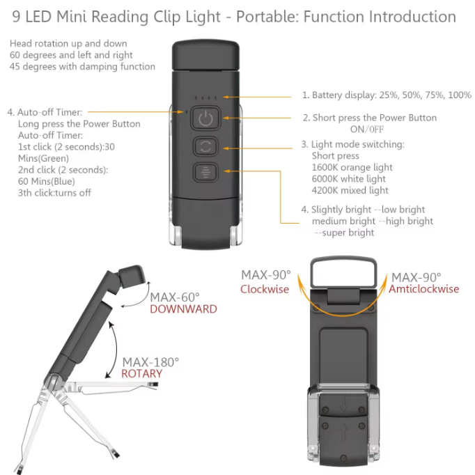 USB Rechargeable Book Light for Reading in Bed 3