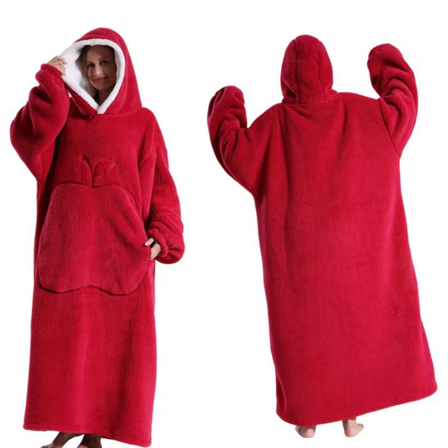 Oversized Long Wearable Sherpa Flannel Fleece Lazy Blanket 11