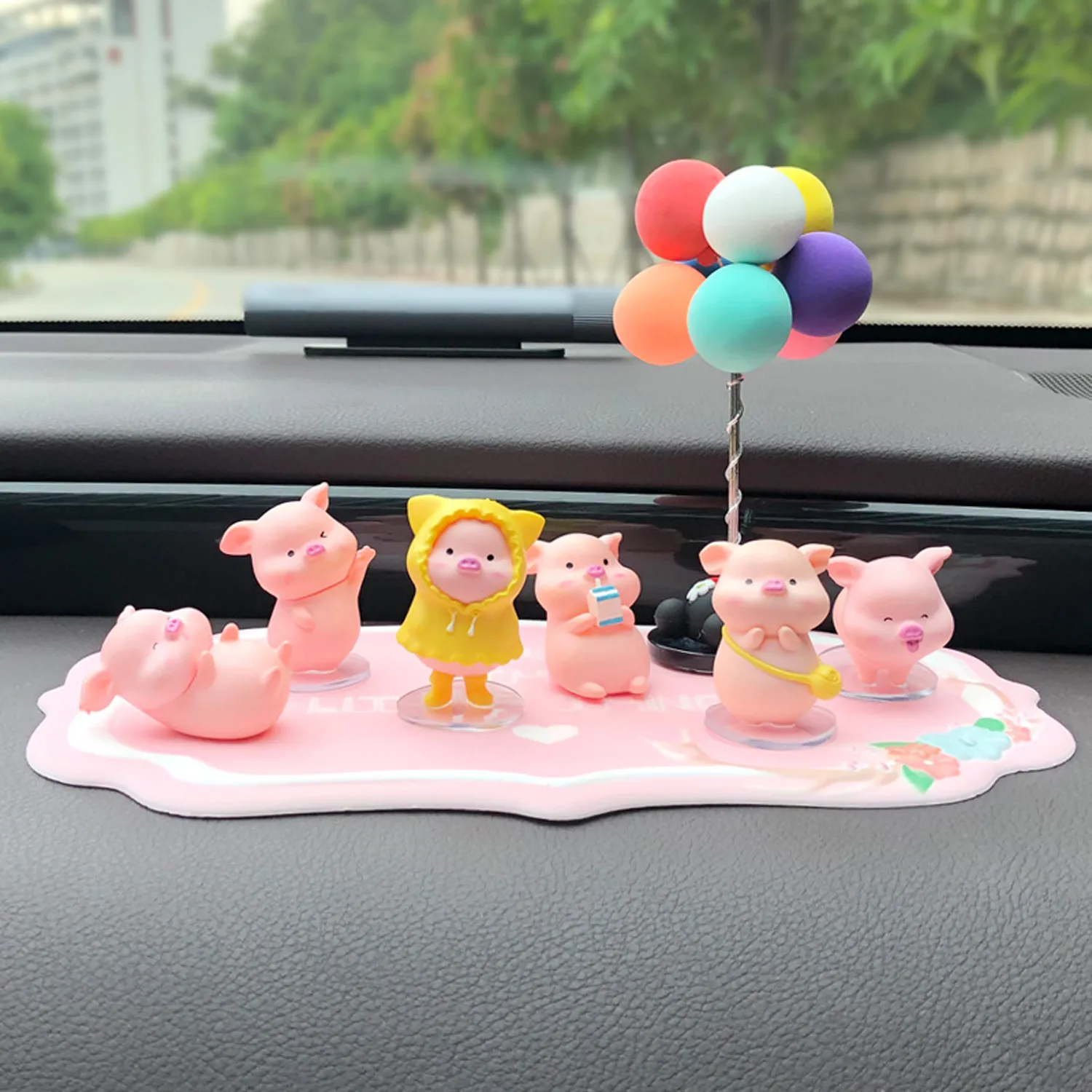 6PCS Cute Pig with Balloon Car Dashboard Decorations 5