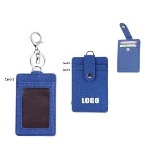 PU Leather 2 Pockets Card Holder Key Chain 13
