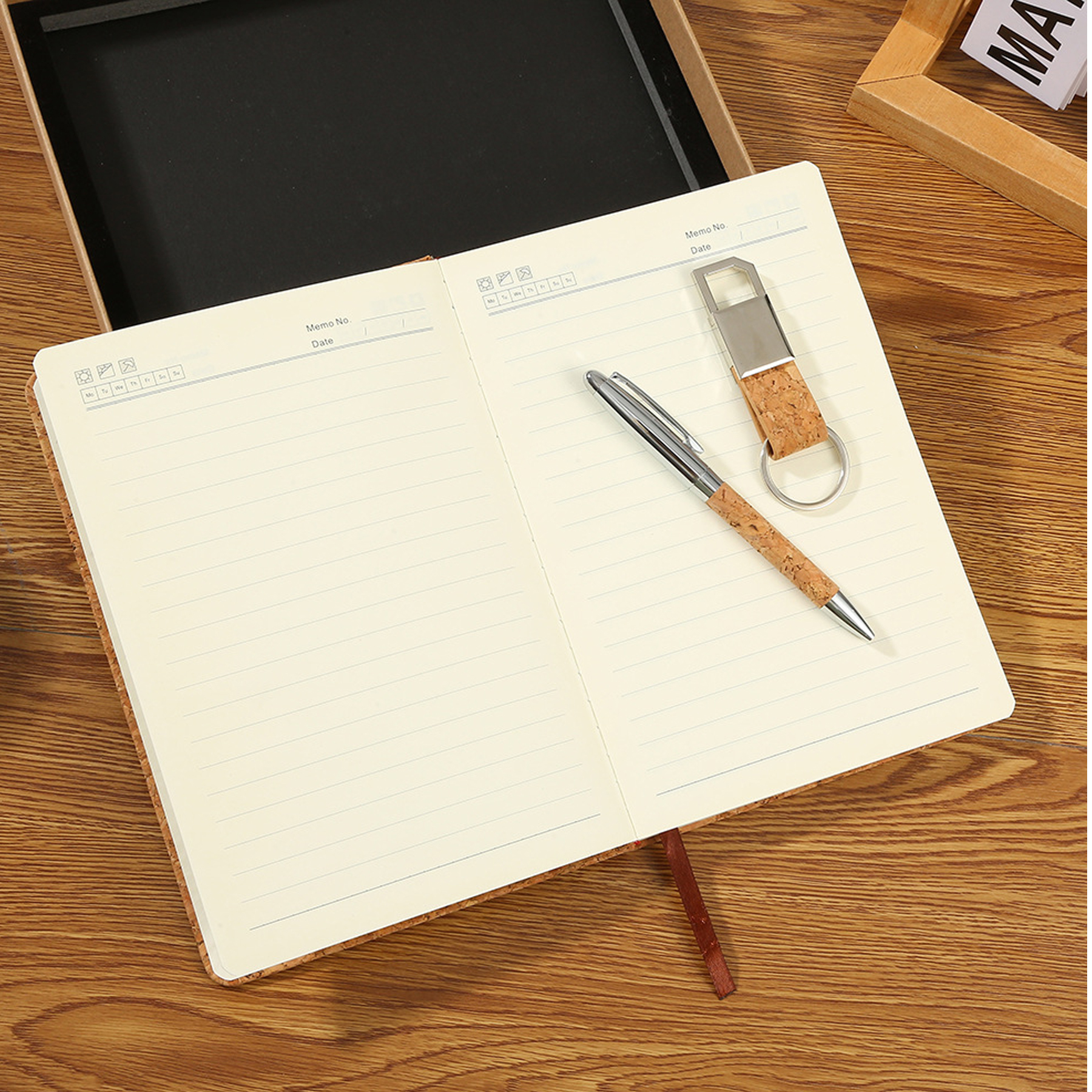 Cork Notebook with Pen and Keychain Gift Set 3