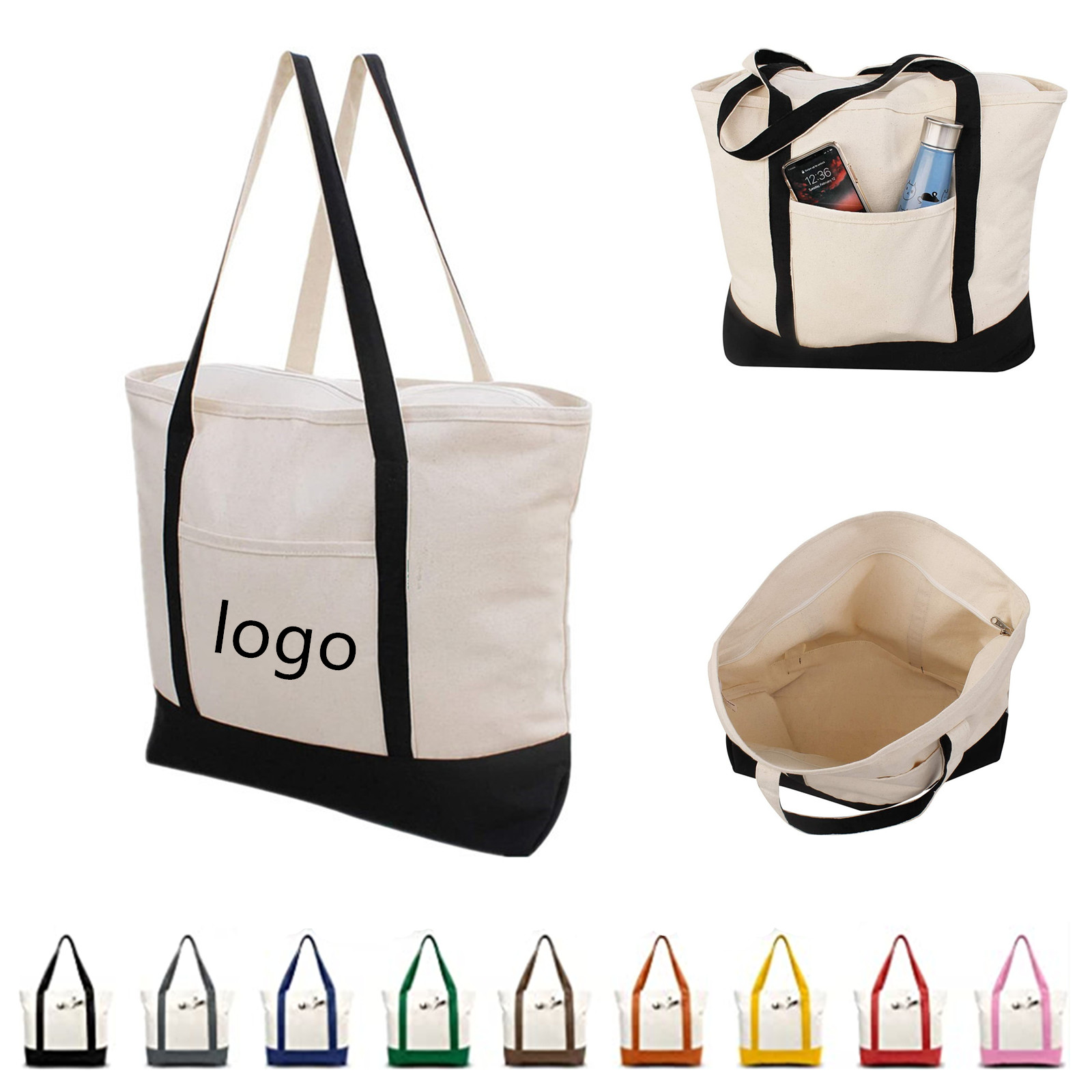 Stylish Canvas Tote Bag with an External Pocket 2