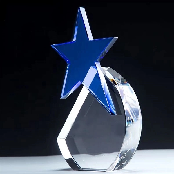 Optical Crystal Circle with Blue Star Award 4