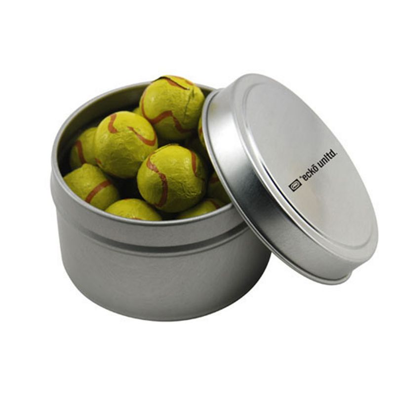 Round Tin with Chocolate Tennis Balls 1