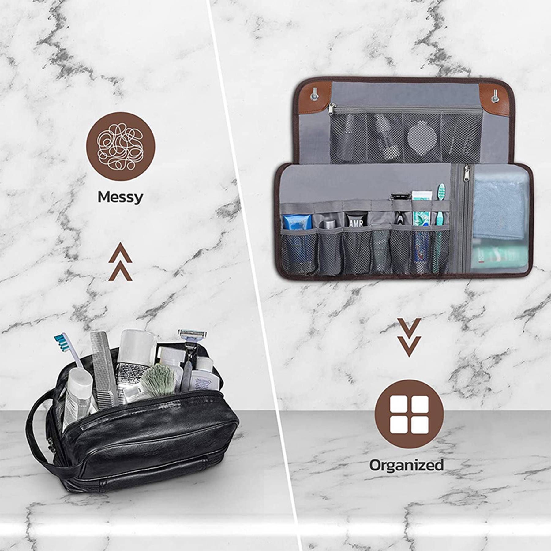 Men's Portable PU Leather Care Kit Toiletry Bag 4