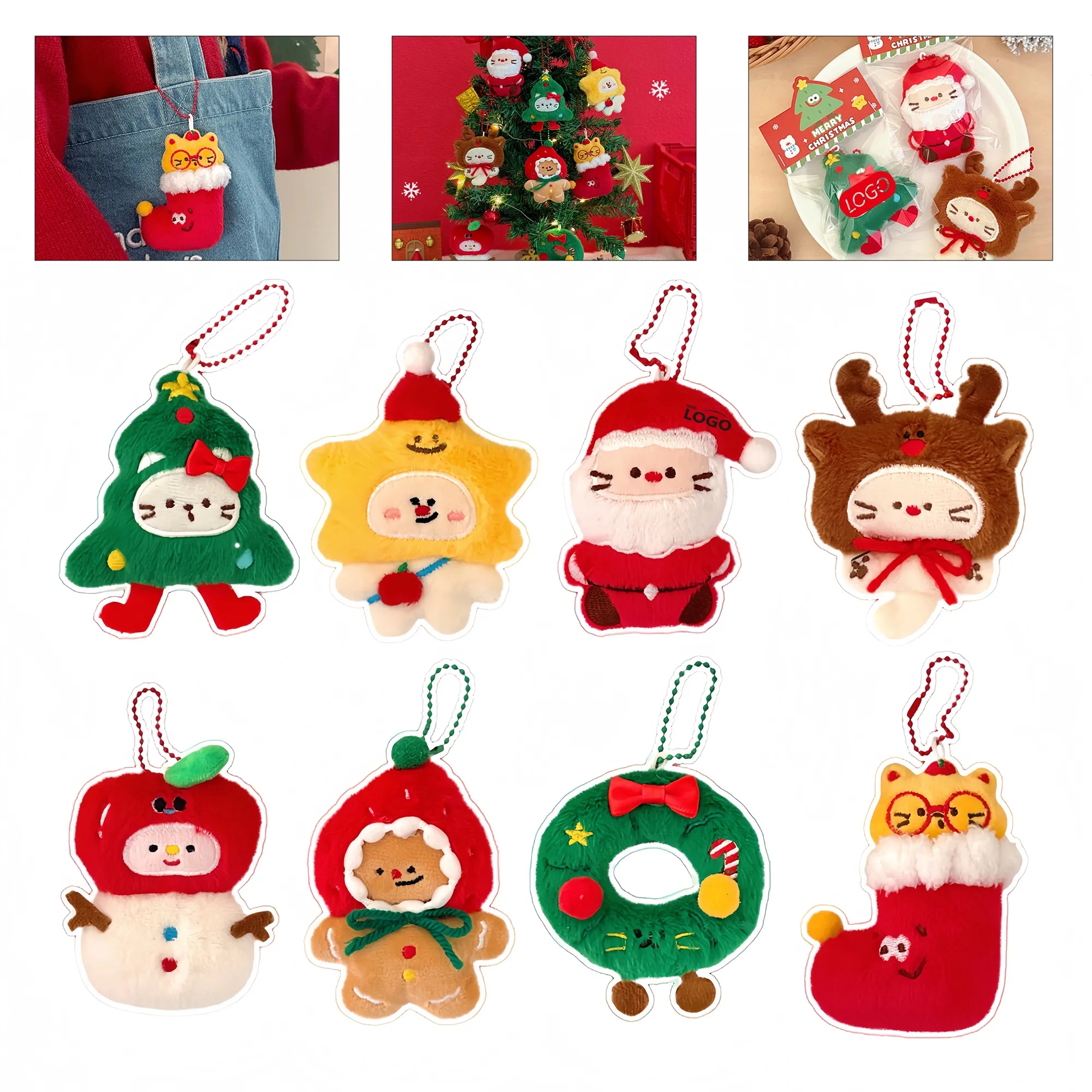 Christmas Plush Keychain, Festive Bag Charm, Holiday Gift