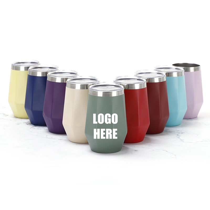 12 oz Diamond Shape Stainless Steel Stemless Wine Glasses 15