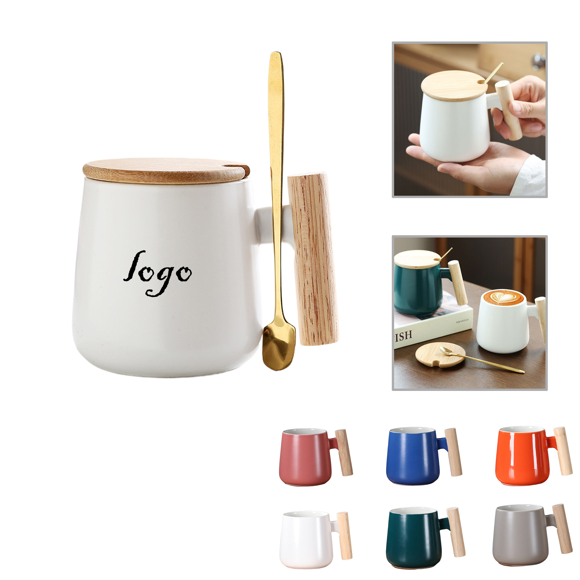 MOQ50 Ceramic Mug With Wooden Handle And Spoon 8