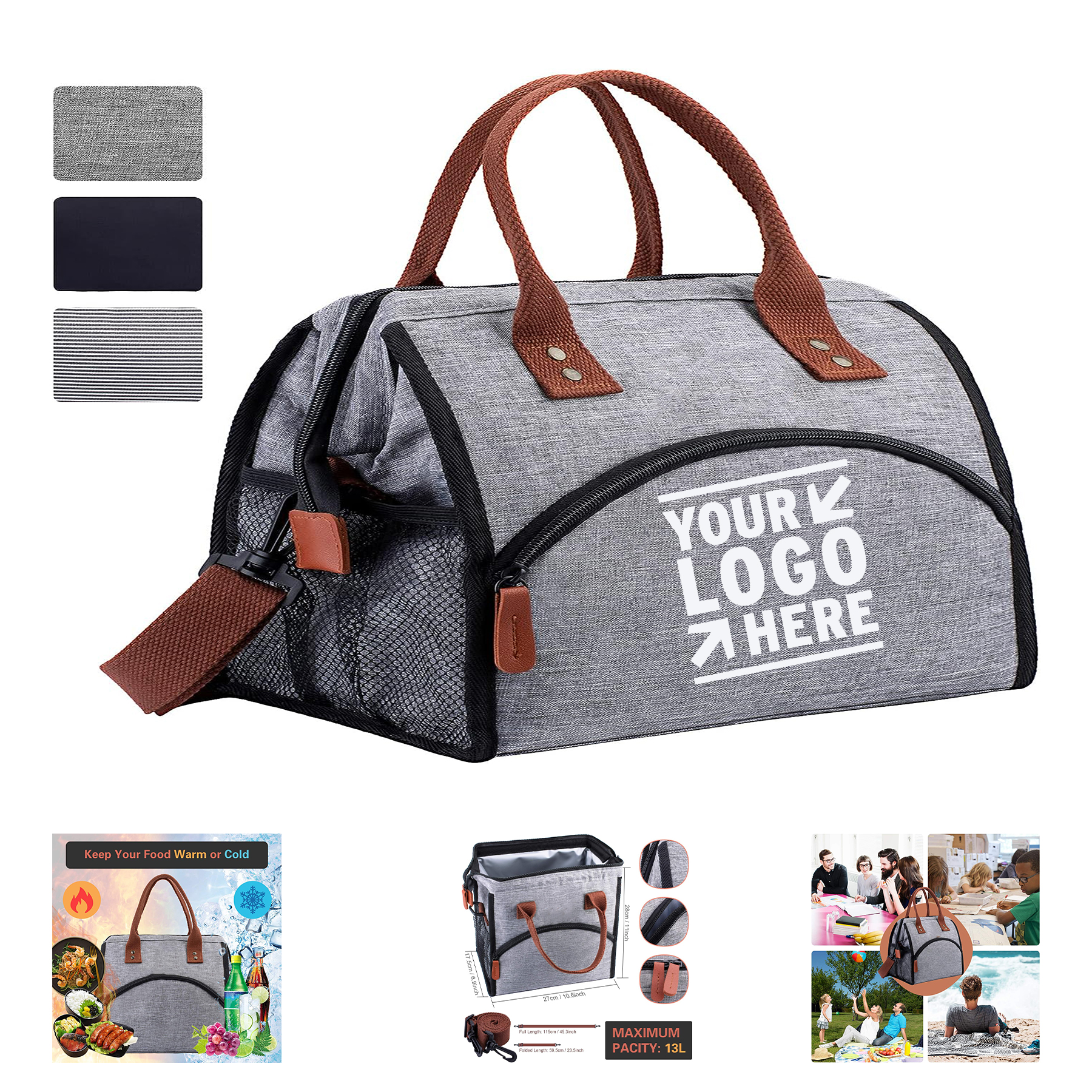 Women Large Leakproof Insulated Removable Shoulder Strap Lunch Box Portable Cooler Bag 