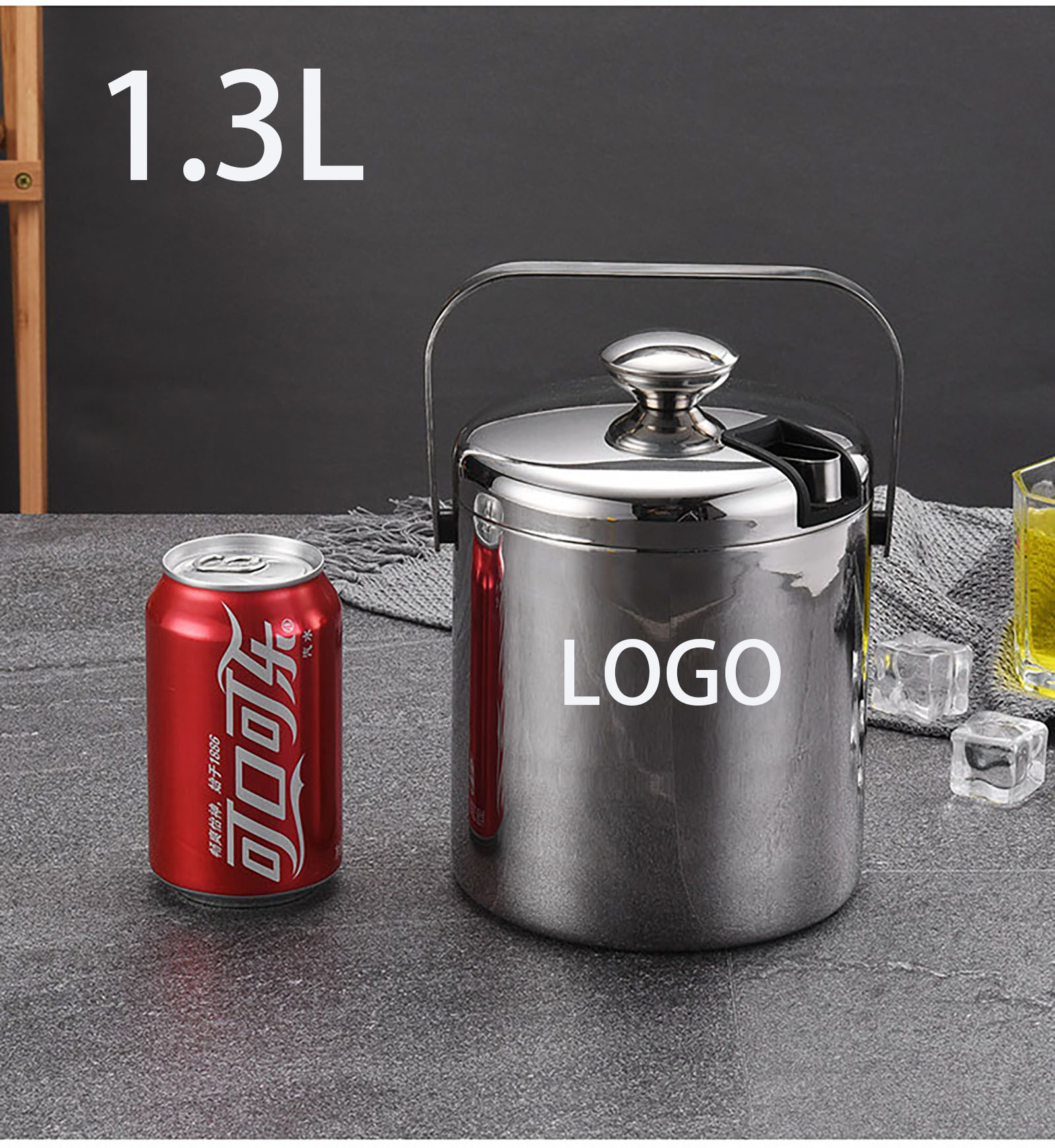 Small Ice Bucket [1.3L] w/ Lid and Tongs Included Strainer Keeps Ice Cold & Dry 1