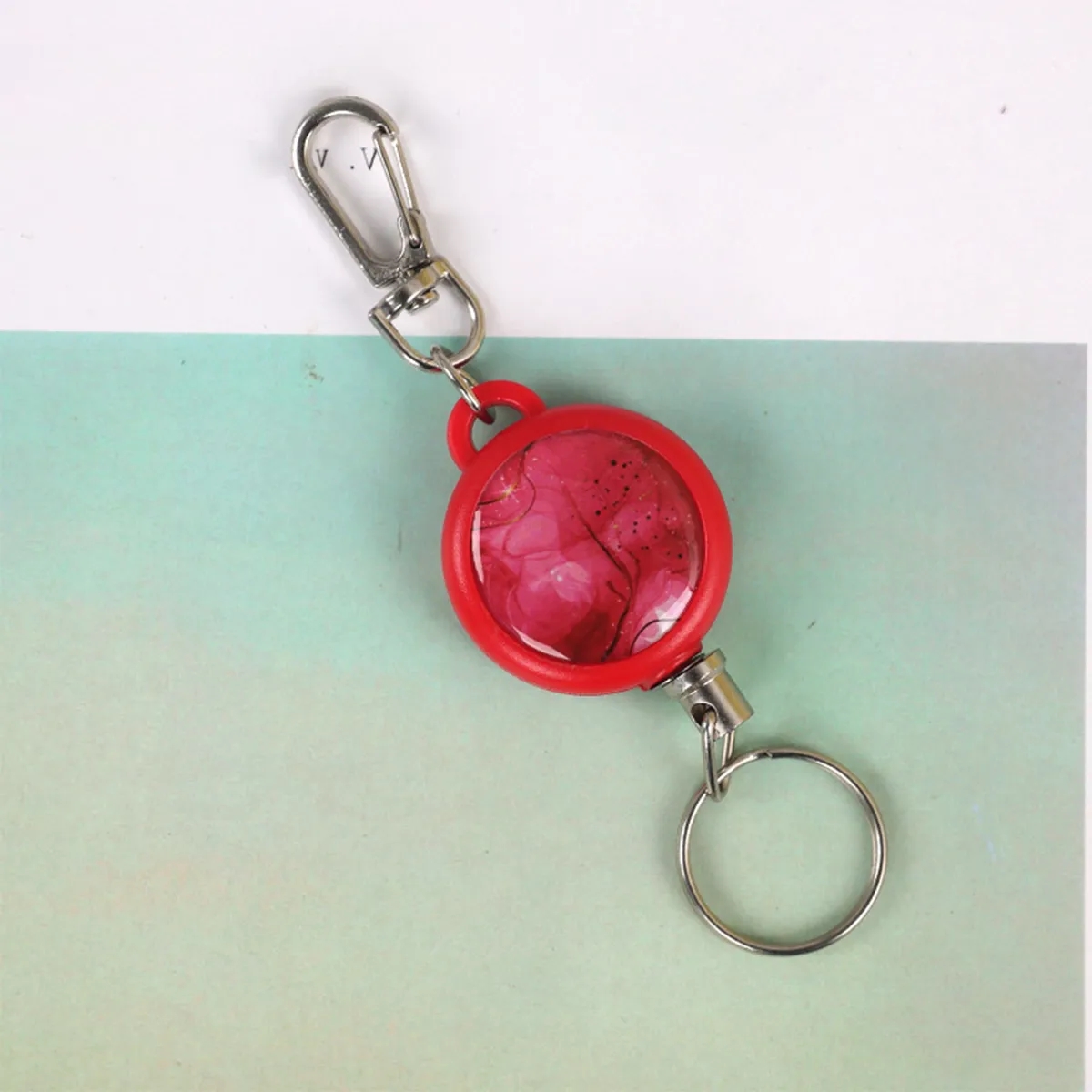 Retractable Keychain Badge Reel Carabiner Ski Pass Holder 4