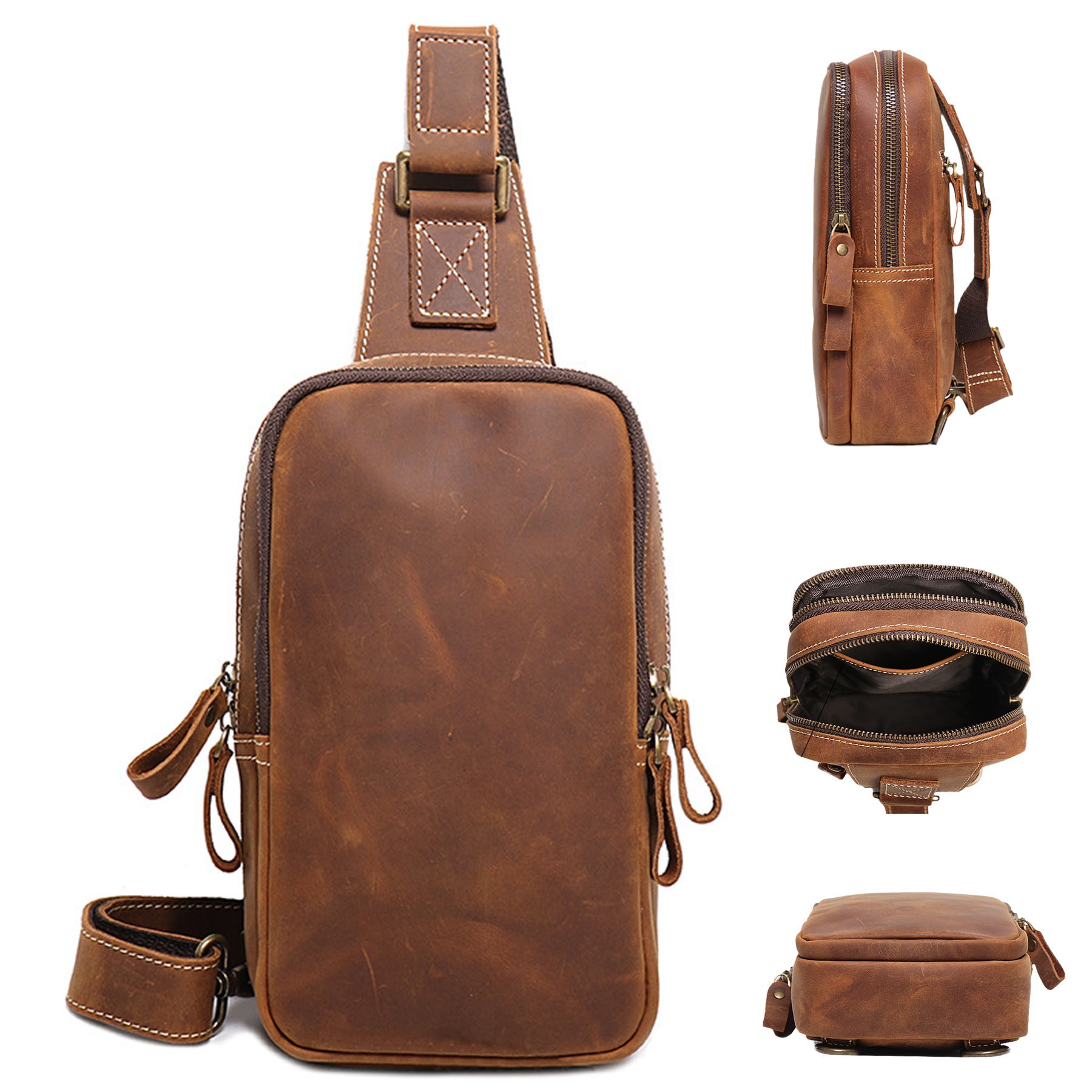 Fashionable Small Crossbody Sling Chest Cowhide Bag 2