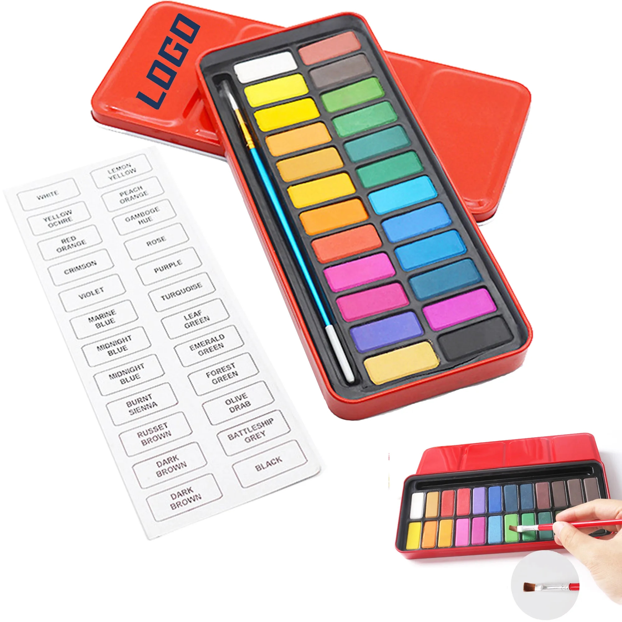Metal Box 24 Colors Solid Watercolor Paint Set 2