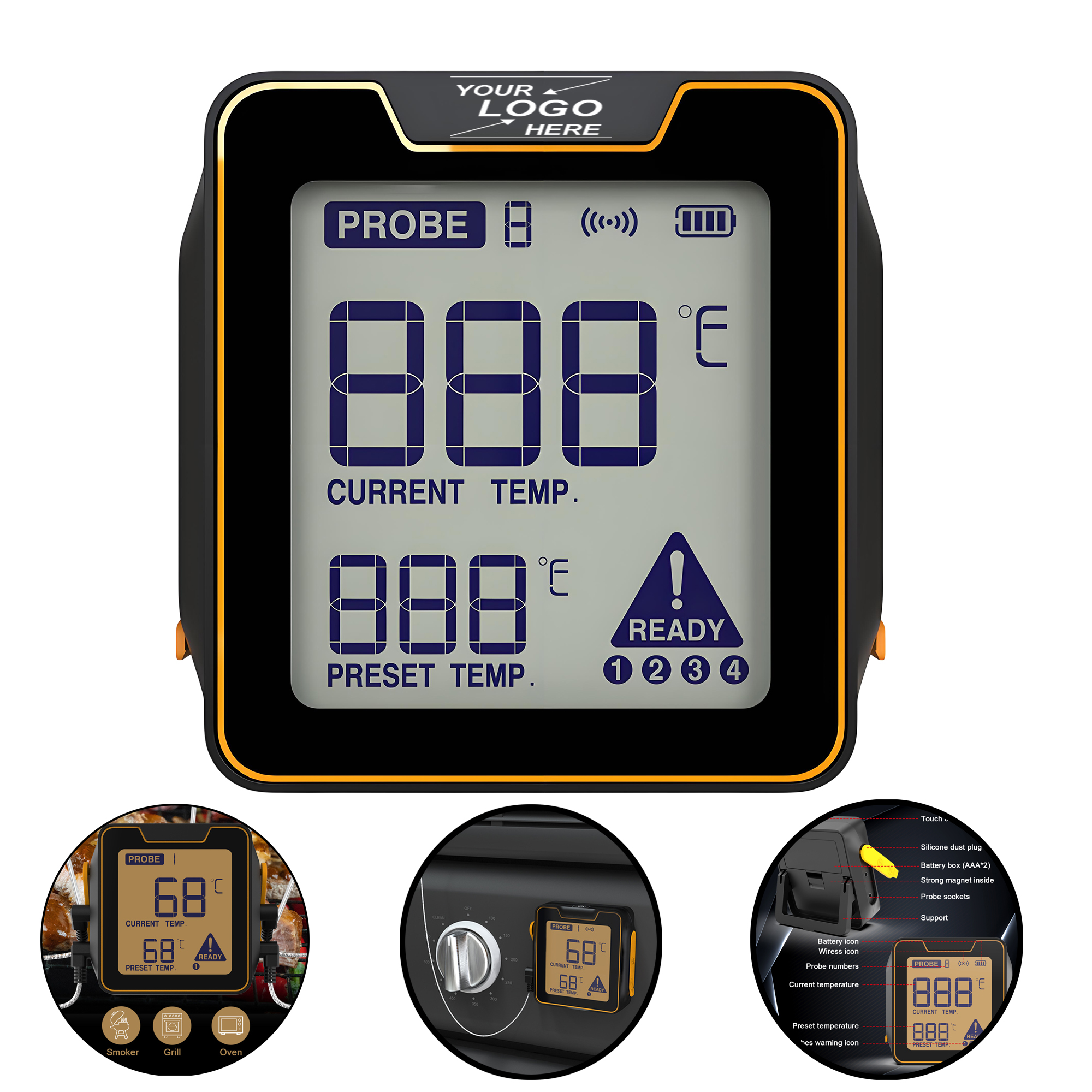 Bluetooth BB0 Meat Thermometer with 4 Probes, Wireless App Control. Android/ios 2