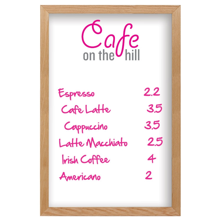 Wall Oak Frame Wet-Erase Board 24"w x 36"h