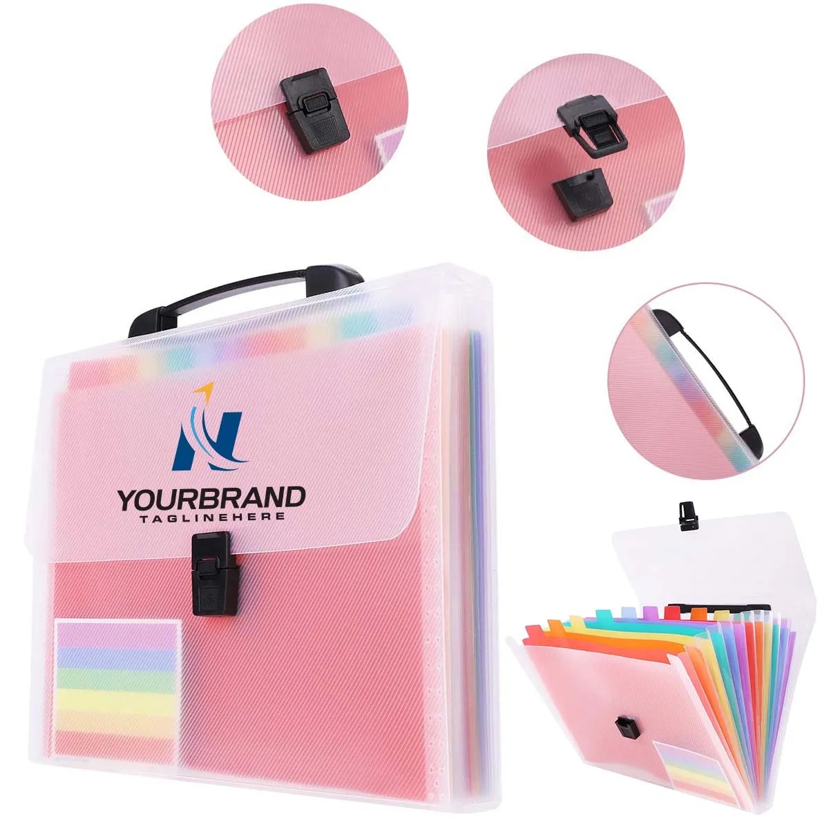A4 13 Pockets Rainbow Expanding Accordion Handle File Folder 2