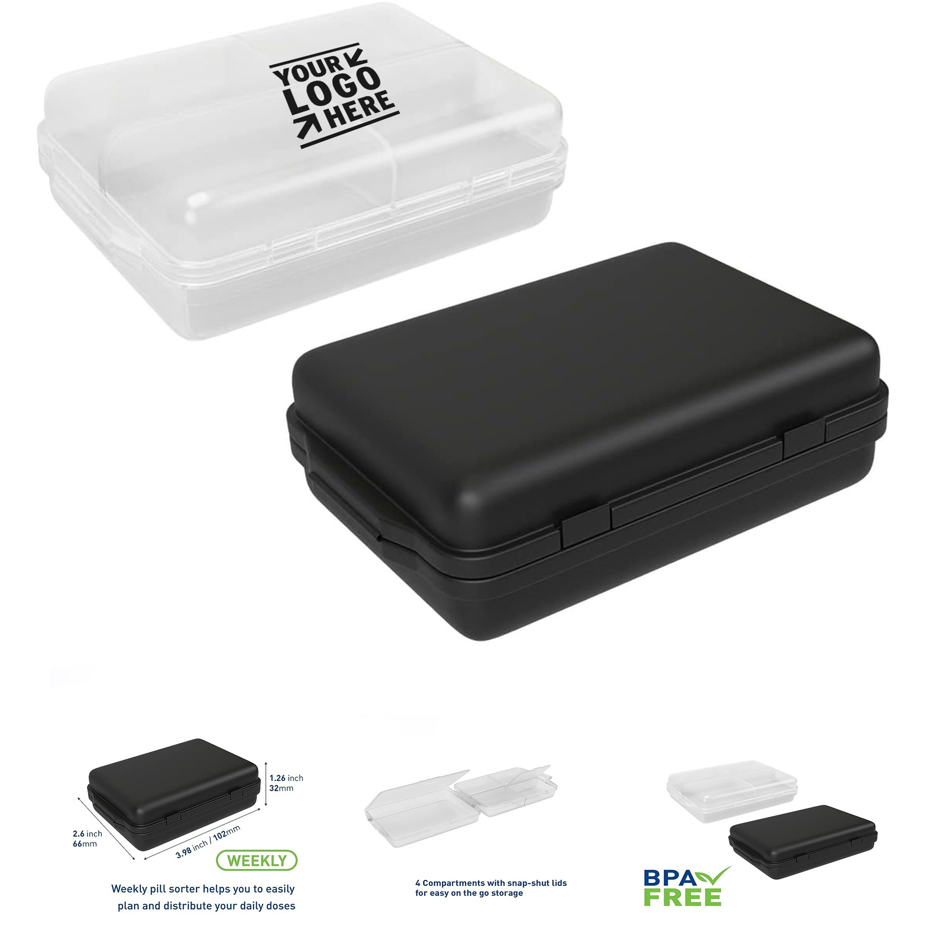2Pack 4 Compartments Easy to Use Travel Daily BPA Free Pill Case 1